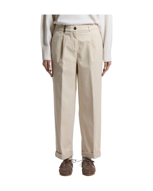 Peserico Natural Pleated Turn-Up Trousers