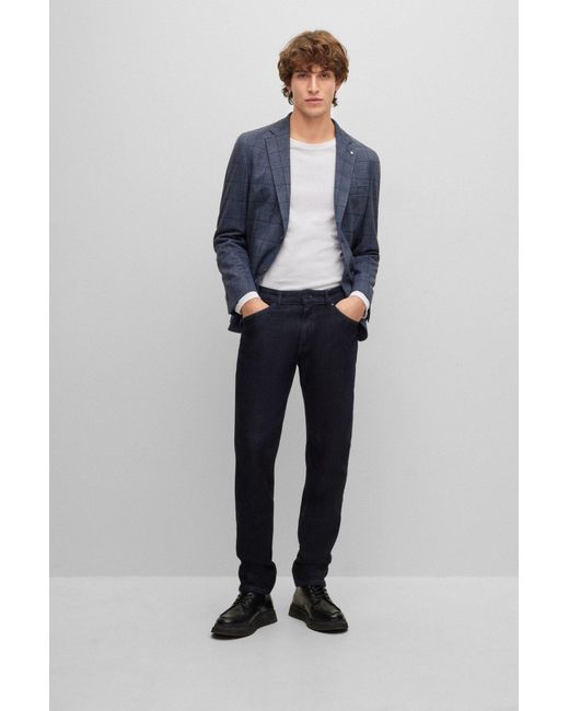 Boss Blue Checked Single-Breasted Blazer for men