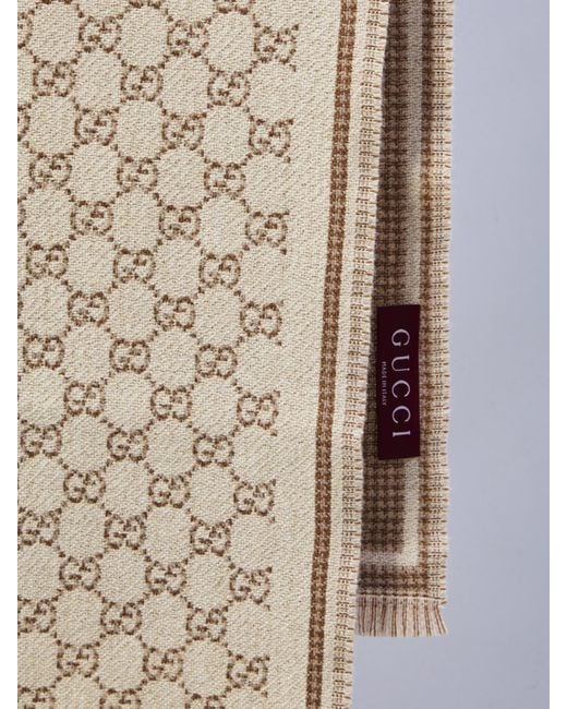 Gucci Natural Frayed Edge Gg Jacquard Scarf