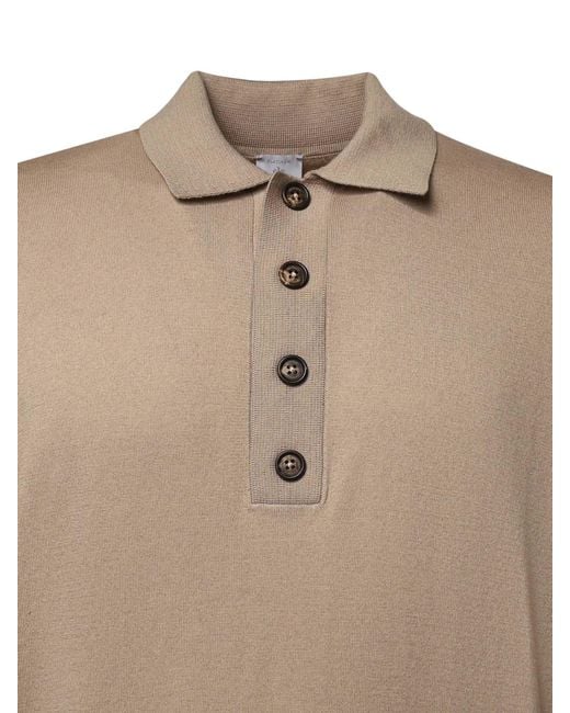 Eleventy Natural Long-Sleeved Knitted Polo Shirt for men