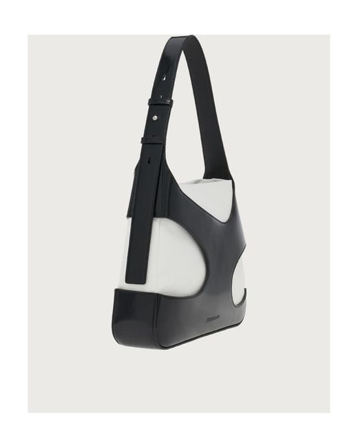 Ferragamo Black Ferragamo Cut-Out Detailed Logo Debossed Shoulder Bag
