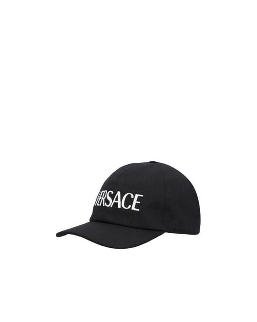 Versace Black Logo Embroidered Curved Peak Cap