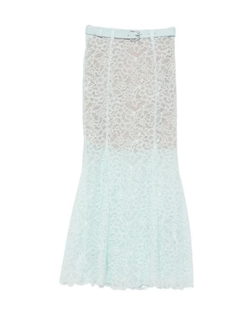 Self-Portrait Blue Mint Lace Midi Skirt