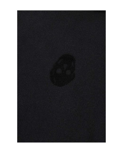 McQueen Black Skull Detailed Distressed Hoodie for men