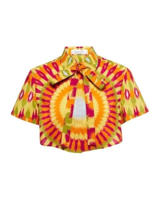Valentino Orange Printed Silk And Cotton Crop Top
