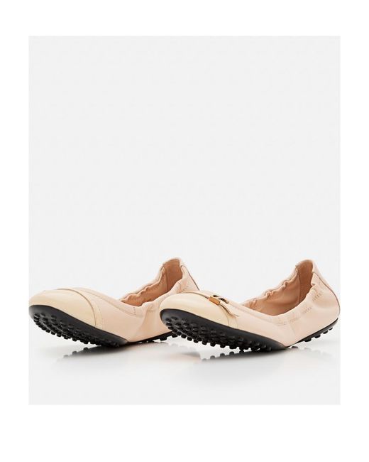 Tod's Natural Logo Plaque Round Toe Flat Shoes