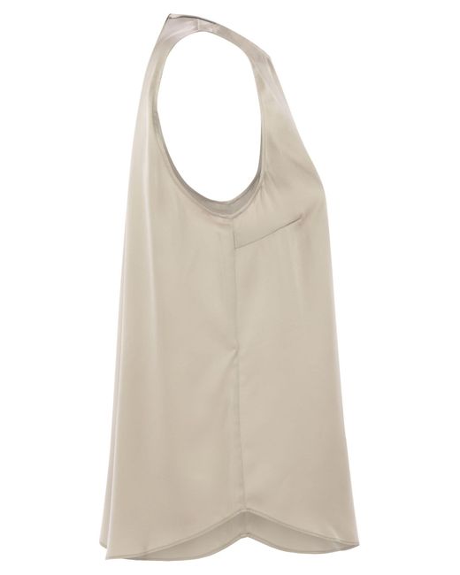 Brunello Cucinelli Natural Stretch Silk Satin Top With Jewellery