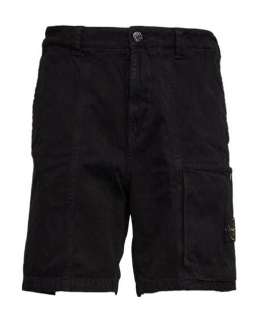 Stone Island Black Logo Detailed Cargo Shorts for men