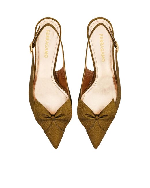 Ferragamo Metallic Soft Bow Slingback Pump