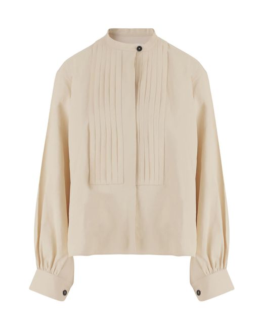 Jil Sander Natural Long-Sleeved Pleated Blouse