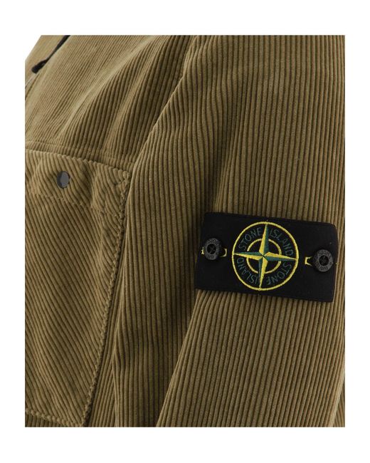 Stone Island Green Logo Patch Corduroy Overshirt for men