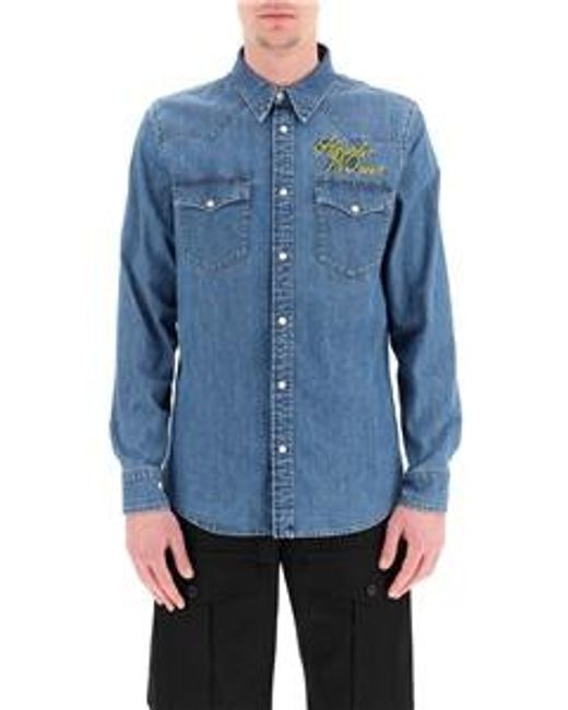 McQueen Blue Logo Detailed Denim Shirt for men