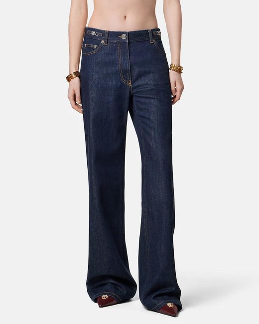 Versace Blue Logo-Patch Straight Leg Jeans