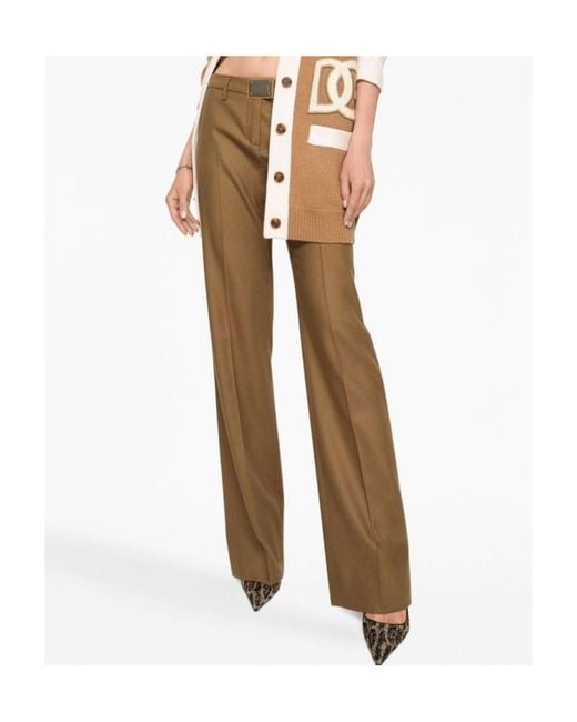 Dolce & Gabbana Brown Logo Plaque Straight-Leg Trousers
