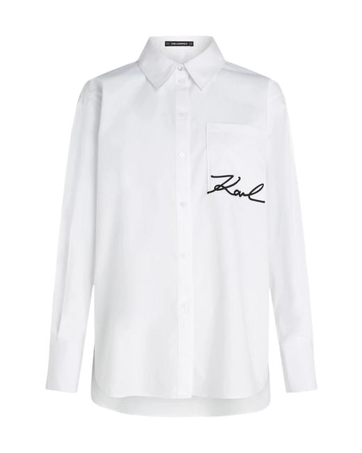 Karl Lagerfeld White Pocket-Embroidery Shirt