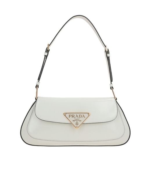 Prada White Cleo Logo Plaque Shoulder Bag