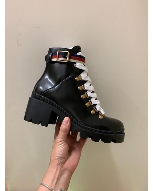 Gucci Black Leather Ankle Boot With Sylvie Web