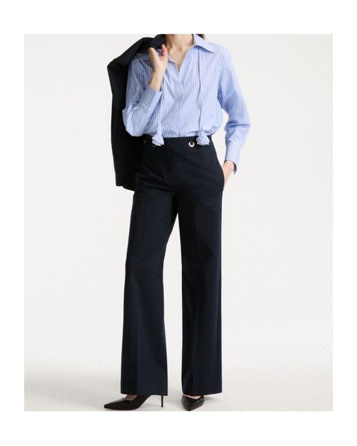 Marella Blue Neckerchief-Adorned Cotton Poplin Shirt