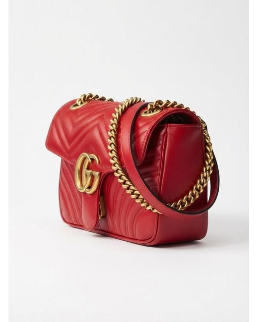 Gucci Red Gg Marmont Small Matelassé Shoulder Bag