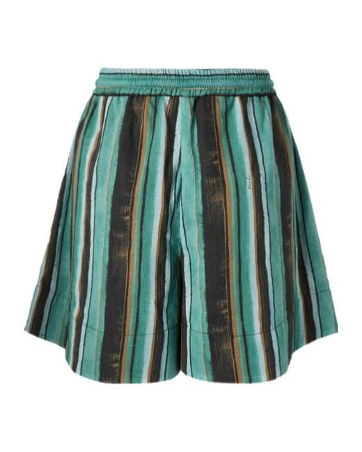 Pinko Green Striped Drawstring Shorts