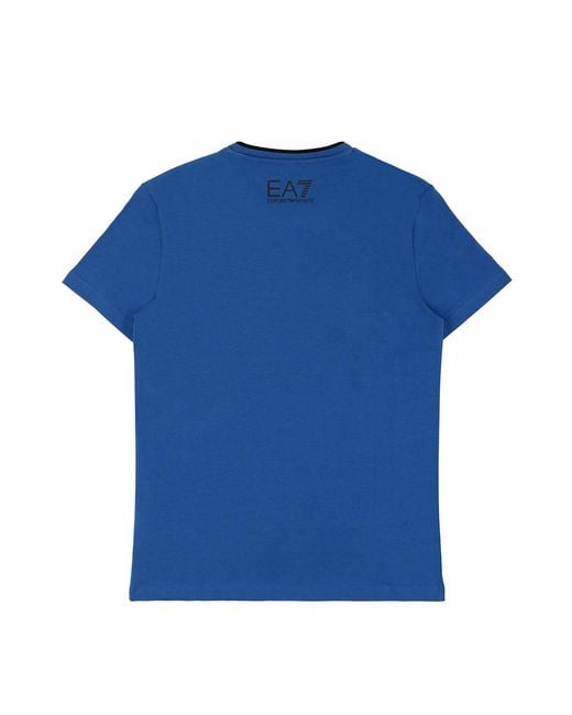 EA7 Blue Logo T-Shirt With Round Neck for men