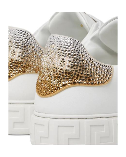 Versace White Greca-Embellished Lace-Up Sneakers