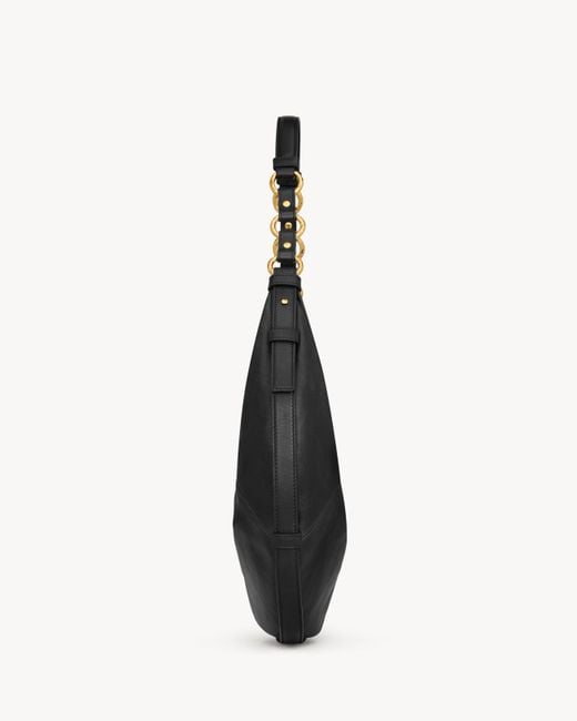 Saint Laurent Black Saharienne Lambskin Hobo Bag