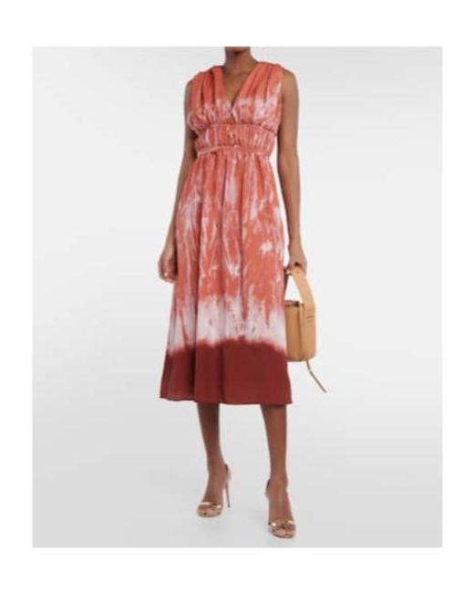 Altuzarra Red Fiona Ruched Midi Dress