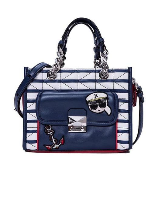 Karl Lagerfeld Blue Logo Color Blocking Design Shoulder Bag