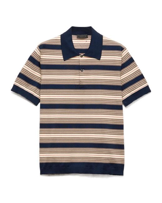 Prada Blue Cotton Polo Shirt for men