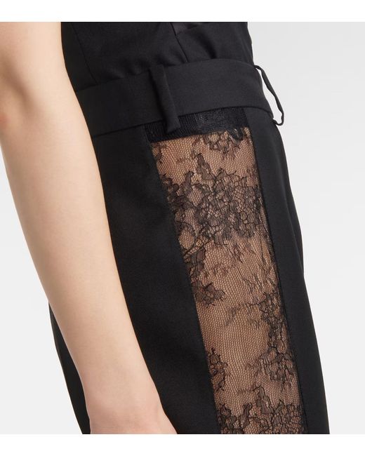 Nina Ricci Black Lace-Trimmed Wool Straight Pants