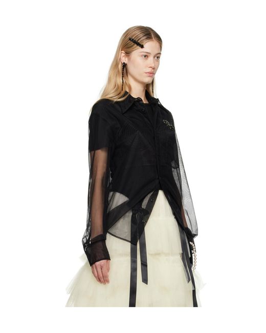 Simone Rocha Black Embellished Sheer Shirt