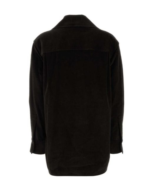 Ferragamo Black Ferragamo Curved Hem Corduroy Shirt