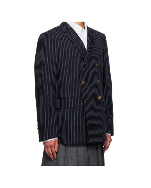 Thom Browne Blue Pinstripe Wool Blazer for men