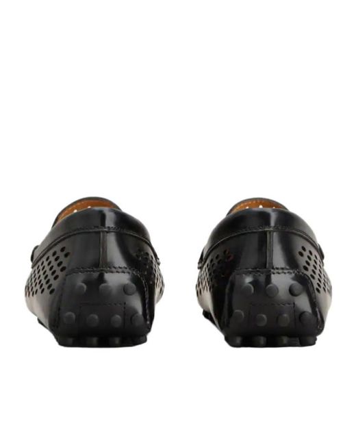 Tod's Black Logo Engraved Perforated Loafers