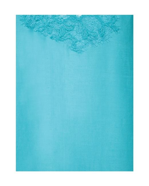 Ermanno Scervino Blue Embroidered V-Neck Maxi Dress