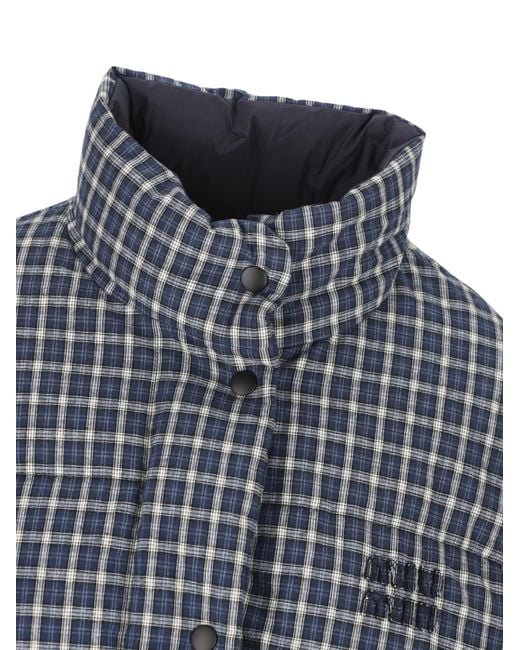 Miu Miu Gray Check-Pattern Quilted Jacket