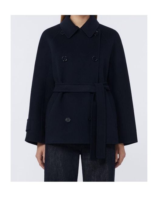 Max Mara Blue 'S Louise Double Breasted Short Belted Jacket