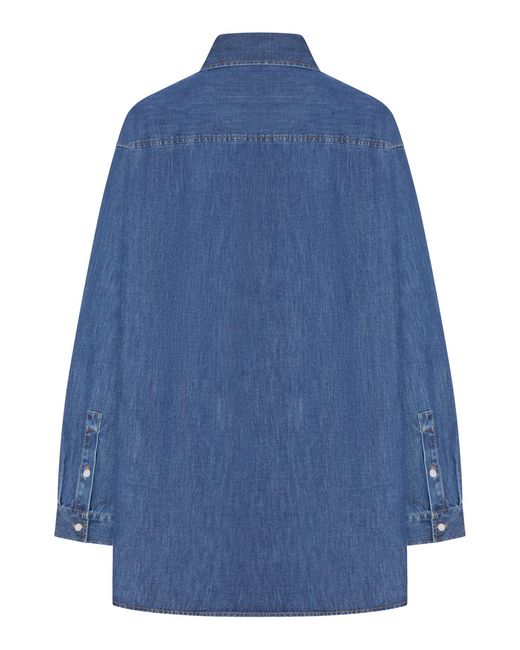 Valentino Blue Logo Plaque Button-Up Denim Shirt