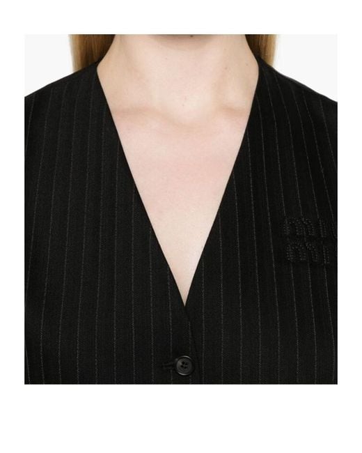 Miu Miu Black Striped Button-Up Gilet
