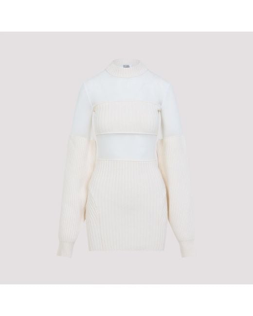 Jean Paul Gaultier White Wool Short With Mesh Details Dress