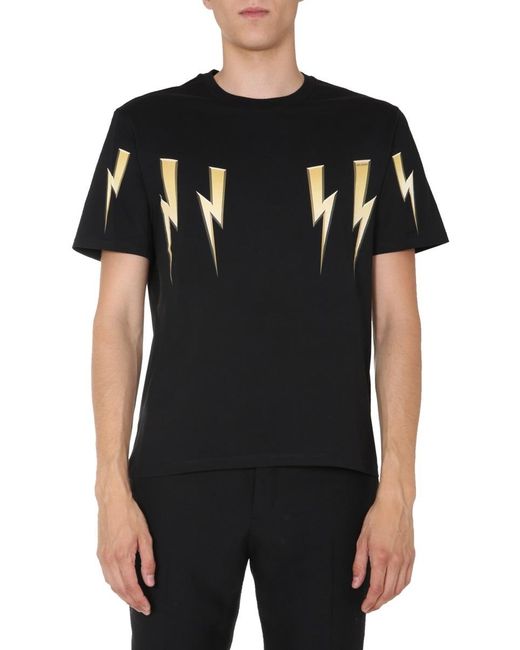 Neil Barrett Black Thunderbolt Printed T-Shirt for men
