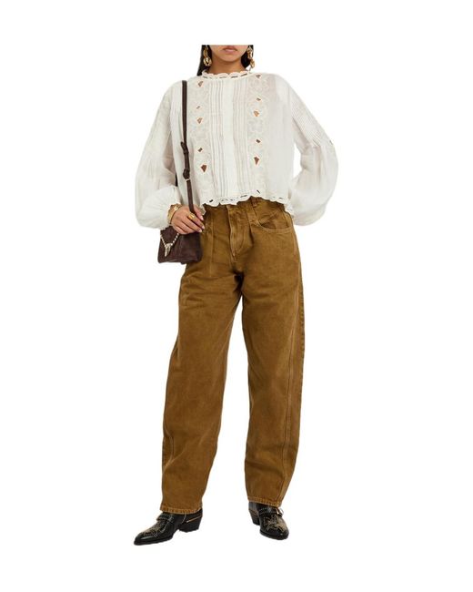 Isabel Marant Natural Solid Color Barrel-Leg Jeans
