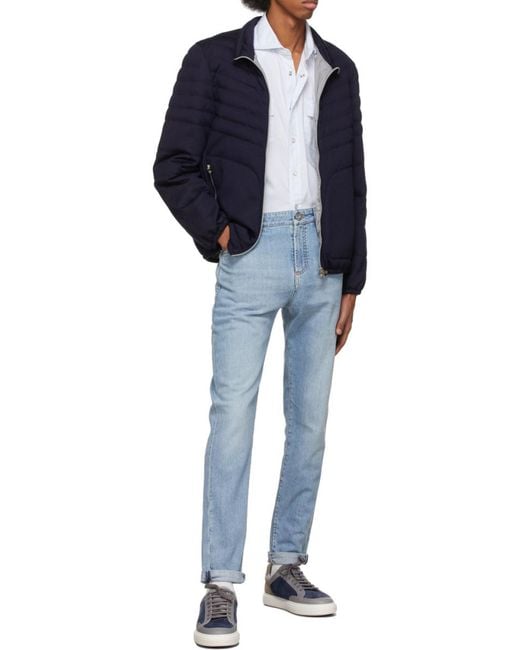 Brunello Cucinelli Blue Flap Pockets Buttoned Shirt for men