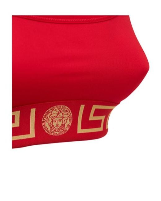 Versace Red Greca Logo Stretch Tech Sports Bra