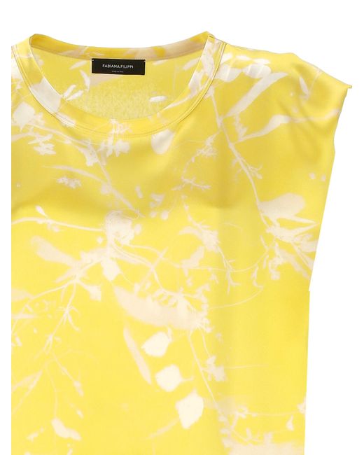 Fabiana Filippi Yellow Graphic Printed Sleeveless Satin Top