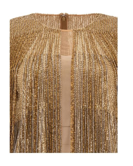 Elie Saab Brown Fringed Embroidered Blouse