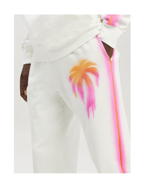 Palm Angels White Sprayed Palm Cotton Track Pants for men