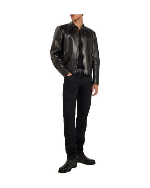 Tom Ford Black Stand-Up Collar Leather Jacket for men
