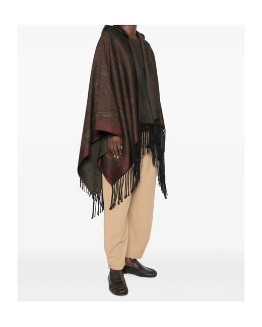 Etro Black Paisley-Print Hooded Poncho